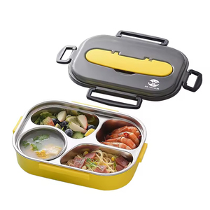 High Quality Stainless Steel Bento <b>Box</b> Thermal Insulated Plastic Lid Heatable Leak Proof BPA Free 4-Compartment Foldable Lunch - Product Image 3