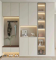 Meuble à chaussures d'entrée avec portes vitrées LED, tiroirs et étagère ouverte, laqué blanc moderne pour appartement