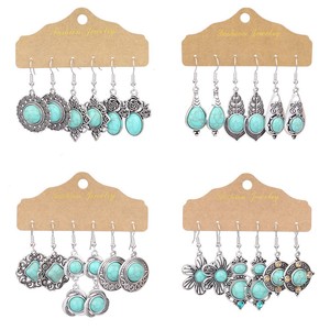 Nuevo Juego de 3 Piezas de Aretes Turquesa, Estilo Étnico, Temperamento del Oeste Asiático, Aretes Personalizados - Product Image 2