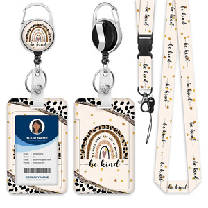 Llavero con mosquetón y tarjetero con estampado de leopardo arcoíris transfronterizo, impreso UV a doble cara, con hebilla de epoxi y diseño 'Be Kind' - Product Image 1