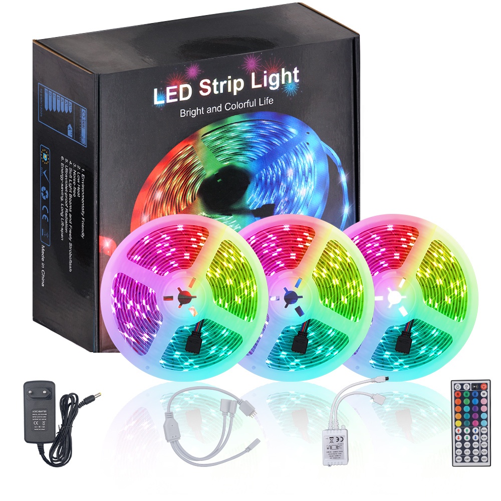 Bande lumineuse LED RGB 5050, 15 mètres, avec télécommande, Kit complet