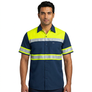Camisetas de Alta Visibilidad con Logotipo Industrial Personalizado, Bolsillos Delanteros, Ropa de Trabajo de Seguridad, Manga Corta, Transpirable, Poliéster/Algodón, Amarillo Azul - Product Image 1