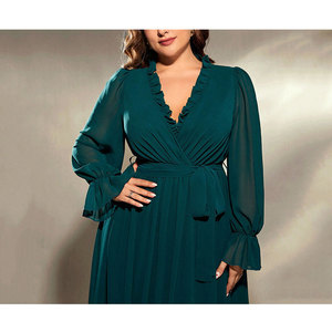 JY-2866 Vestido de Fiesta Largo hasta el Suelo para Mujer, Talla Grande 4XL, Estilo Europeo Popular, Corte en A, Sexy, Cuello en V, Cintura Imperio, Vestido de Noche - Product Image 5