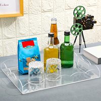 Plateaux de service transparents en acrylique écologiques 16 x 12 avec poignées, design festonné, inserts interchangeables, multi-usages pour la présentation alimentaire