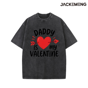 T-shirt en coton oversize délavé avec imprimé « Daddy Is My Valentine », style streetwear rétro, pour usage quotidien décontracté, vente en gros depuis l'entrepôt américain - Product Image 4