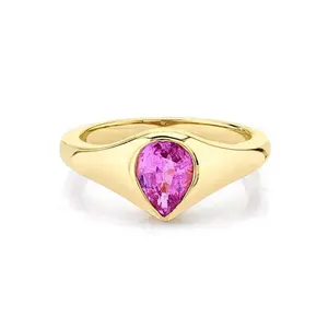 Gemnel 2021 패션 수제 18k 골드 다이아몬드 핑크 배 모양의 결혼 반지