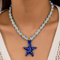 Collier perlé 2026 Qingdao Comiya Accessoires, pendentif étoile de mer bleu et rouge, chaîne en cuivre et résine, style sportif pour femme, usage quotidien