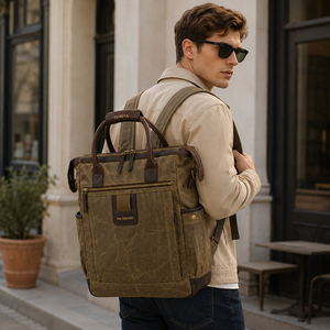 Sac à dos en toile vintage pour homme GORFIA, convertible en sac fourre-tout, sac pour ordinateur portable, grande capacité, sac à dos de voyage d'affaires, sac à dos de travail avec plusieurs poches - Product Image 1