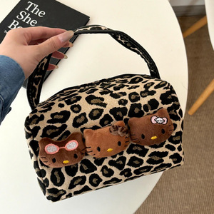 Leopard Print Cosmetic Bag with Cute 3D Cat Decor Portable Zipper <b>Makeup</b> Organizer with Handle for Travel OEM Supported - Product Image 6