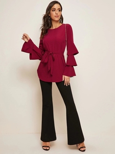 2028 # tre strati <span class=keywords><strong>con</strong></span> maniche a volant e <span class=keywords><strong>cintura</strong></span> alla moda musulmani donne Top turchia abbigliamento etnico islamico - Product Image 4