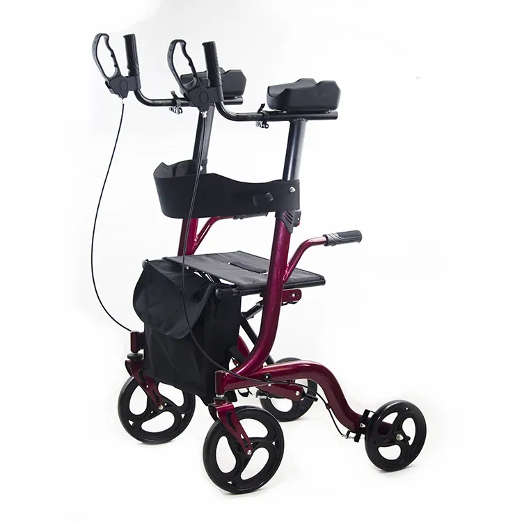 Highway medical Stand Up Folding Rollator Walker with Padded Armrests Backrest Seat upright walker for Seniors and Adults