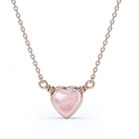 Collar de Plata de Ley 925 con Corazón de Melocotón y Piedra Lunar, Chapado en Rodio, Cadena de Cuentas de Oro Rosa, Cierre Romántico para Fiesta o Boda