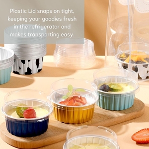 Re3g Nhôm Lá Nướng Bánh Nhỏ Bánh Chảo Với Nắp 4Oz Cúpcake Lót Dùng Một Lần Muffin Tins Giấy Màng Ramekins Conta - Product Image 2