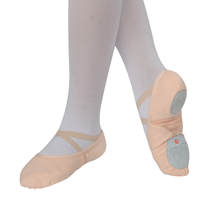 Pink elastic canvas stretch flat ballet shoes