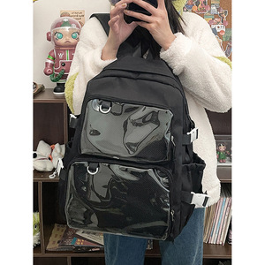 Sac à dos scolaire personnalisé et tendance pour adolescents, sac en maille transparent en PVC avec badge DIY, imperméable, sac à dos en Oxford - Product Image 4