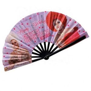 High Quality 33cm Bamboo Folding Hand <b>Fan</b> <b>Large</b> Clack Rave Painted with Love Style for New Year Parties and Crafts - Product Image 5