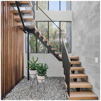 Escalier droit moderne flottant CBMmart en bois écologique avec rampe en verre pour villa et hôtel, marches en chêne massif pour intérieur