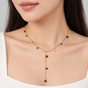 Collier en Y doré en acier inoxydable plaqué or 14 carats avec pendentif en cristal multicolore, chaîne de 40+5 cm - Product Image 5