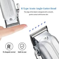 Kit de Corte de Pelo Eléctrico Premium Barber Silver, Recortadora de Pelo, Mango de Plástico, Batería de 1200 mAh, 6500 rpm, Carga USB