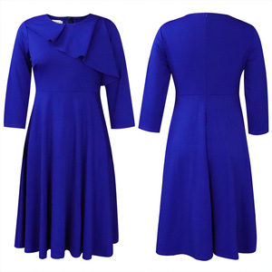 Robe élégante décontractée pour femme de bureau, couleur unie, demi-manches, volants asymétriques, ourlet plissé, tendance - Product Image 6