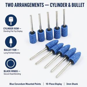 Kit de têtes de ponçage rotatives en corindon bleu, accessoires pour <span class=keywords><strong>outils</strong></span> rotatifs, embouts abrasifs de polissage avec tige de 3 mm - Product Image 2