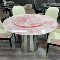 Table à manger ronde en quartz rose naturel, comptoir de cuisine en marbre rose, décoration de meubles de salon