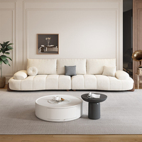 Sofá Seccional Moderno de Cuero Genuino Resistente a Arañazos de Gatos, con Tela, Madera Maciza, Color Crema, Curvo, Tipo Nube, 3 Plazas, para Sala de Estar