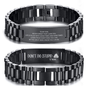 Nouveau bracelet en acier inoxydable noir pour hommes |   Gravures « Ne fais pas des choses stupides » et « À mon fils » - Product Image 1