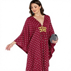 Vestido Abaya Maxi con Cuello en V, Manga Larga, Bordado Floral, Elegante, Transpirable, Estilo Modesto para Mujer, Poliéster, para Fiestas - Product Image 1