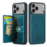 Sarung ponsel kulit, untuk iPhone 17 Pro Max pak kartu untuk iPhone 16 15 14 pelindung telepon bisnis dompet