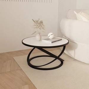 Tavolino da Caffè Rotondo Moderno <span class=keywords><strong>e</strong></span> Lussuoso per Soggiorno, con Piano in Finto Marmo <span class=keywords><strong>Bianco</strong></span> <span class=keywords><strong>e</strong></span> <span class=keywords><strong>Oro</strong></span> - Product Image 5