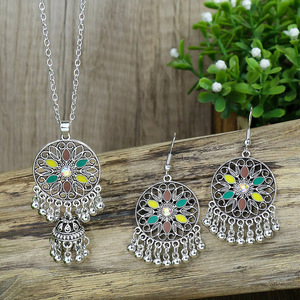Bohemian Jewelry <b>Set</b> <b>Necklace</b> And Earrings Alloy Antique <b>Silver</b> Plated Geometric Pendant Women's Party Fashion Jewelry - Product Image 1