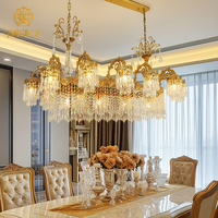 Lustre en cristal K9 bronze pour hôtel, salon, restaurant, table à manger, style luxe, or antique, laiton