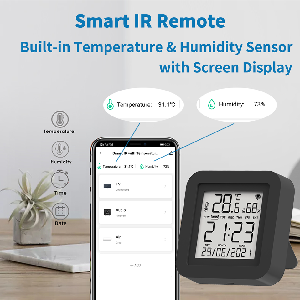 Tuya Smart WiFi Universal IR Remote Temperature Humidity Sensor for Air Conditioner TV AC Works Smart IR Humidity sensor
