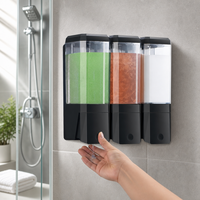 Distributeur de savon noir mat mural moderne avec pompe verrouillable, flacon de savon liquide mural rectangulaire au design minimaliste