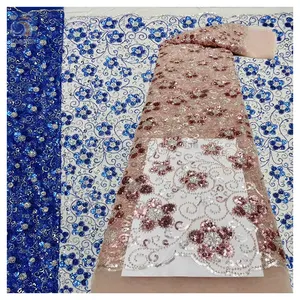 China Shaoxing Keqiao OEM Golden Supplier Fabric Lace With Sequins French Tulle Lace Nice African Lace Fabric