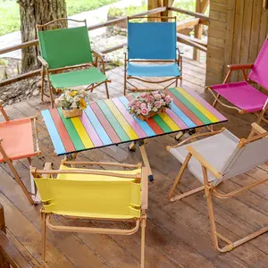 Diseño moderno enrollable, fácil de llevar, acero al carbono, Color arcoíris, mesas plegables para acampar, mesa de playa, mesa de Picnic