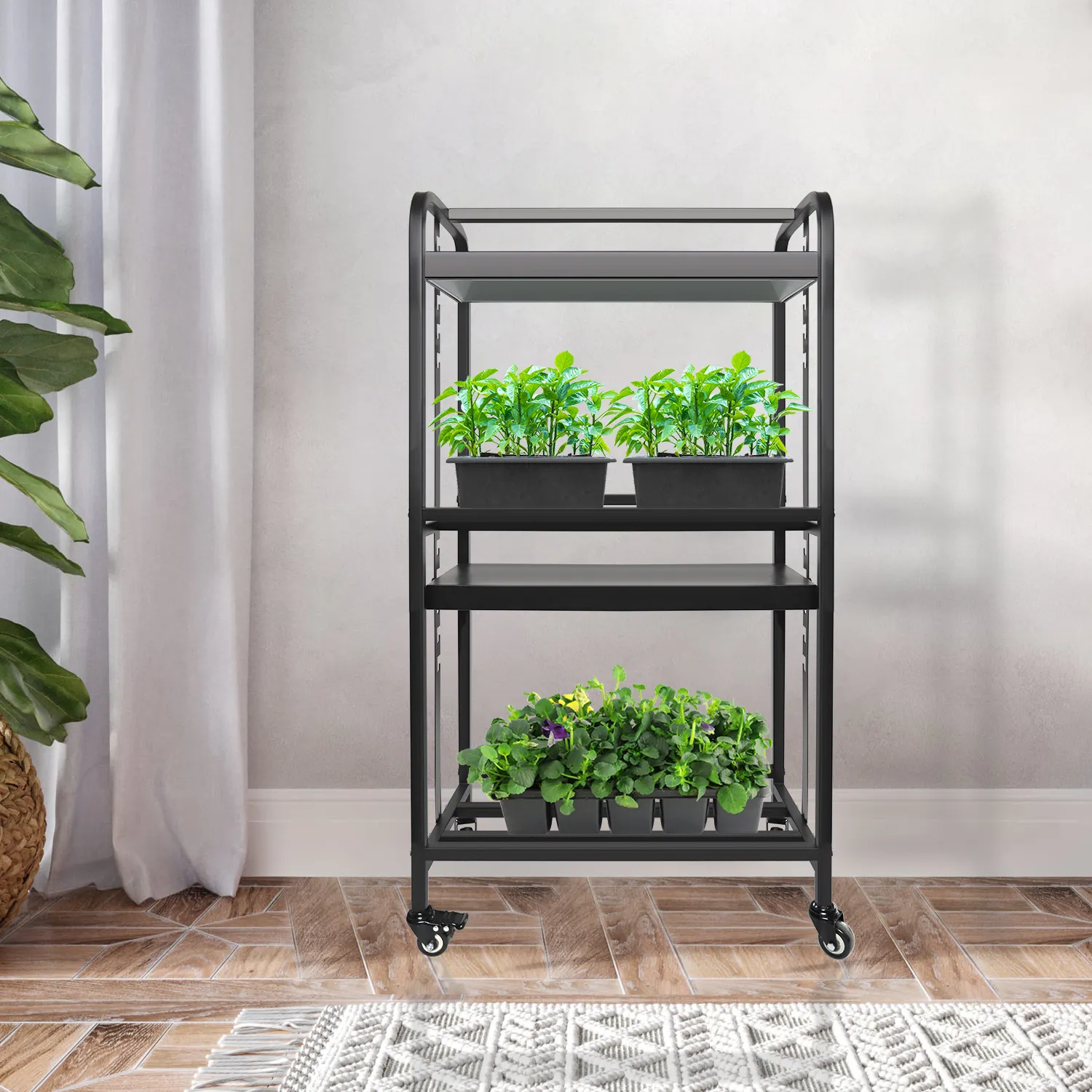 屋内温室2層植物スタンド成長ライトシェルフシステムスペクトル6400k植物用ハーブ多肉植物