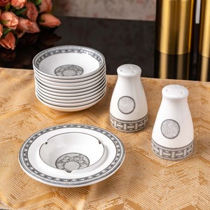 ชุดอาหารค่ำลายโมเสคสีเทาหรูหรา ชุดจานชามพอร์ซเลนขายดี 58 ชิ้น สำหรับสิบคน - Product Image 6