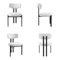 Chaise de salle à manger moderne DM, assise ronde en lin crème, structure tubulaire noire mate, dossier fendu, couleur personnalisée OEM, vente en gros