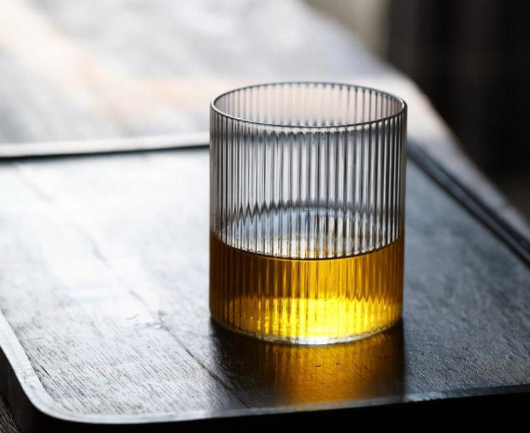 200~300ml high borosilicate glass coffee cup striped glass cup