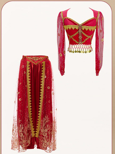 Disfraz de <span class=keywords><strong>Princesa</strong></span> Jazmín de <span class=keywords><strong>Aladdin</strong></span> para Mujer, Conjunto Completo de Falda para Baile Bollywood, Halloween, Cosplay, Actuación, Película, Disfraces de Manga Larga - Product Image 4
