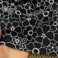 Tissu en coton floral noir et blanc à motif contour, 80 GSM, 50 pouces, en stock, pour robe, jupe, textile de maison, couture DIY
