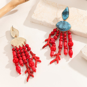 أقراط نسائية فاخرة من KAIMEI موديل 2025، مصنوعة من السبائك والراتنج، بتصميم المرجان الأحمر والأزرق، أقراط متدلية للنساء - Product Image 5