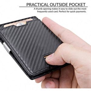 Portefeuille Minimaliste Personnalisé pour Homme avec Pince à Billets en Acier Inoxydable et Cuir Fibre de Carbone, Blocage RFID pour Poche Avant, Cadeau Original - Product Image 2
