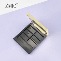 Boîte à bijoux de luxe en cuir noir avec logo doré personnalisé emballage de palette de fards à paupières miroir 6 couleurs 6 pan