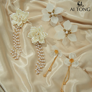 <span class=keywords><strong>Orecchini</strong></span> a Perno Moda con <span class=keywords><strong>Grandi</strong></span> Fiori in Acrilico, Perle e Nappine, Ago in Rame Argentato, Produzione di Yiwu, per Uso Quotidiano - Product Image 2