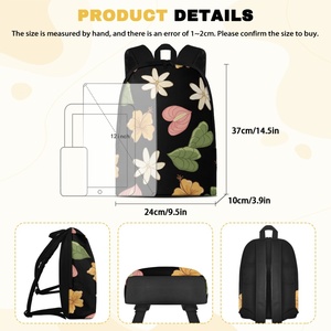 Sac à dos d'école pour enfants personnalisé imprimé de fleurs Sac à dos d'école pour filles à la mode Fermeture à glissière en métal en option Sac à dos d'université pour femmes - Product Image 5