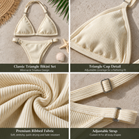 Nouvelle collection 2026 : Ensemble de bikinis de luxe personnalisés pour femme, maillot de bain côtelé plissé, tenue de plage, vente en gros usine, tendance