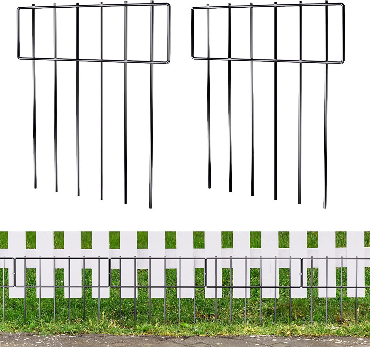W9 Outdoor Yard Animal Barrier Fence Frame No Dig Rustproof Metal Defense for Dogs & Rabbits Iron Black Metal Wall Garden Fence